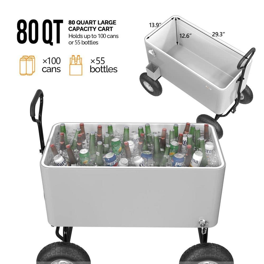 VINGLI 80qt. Wagon Rolling Cooler Ice Chest w/Long Handle and 10" Wheels, Patio Cooler, Outdoor Park Cart on Wheels