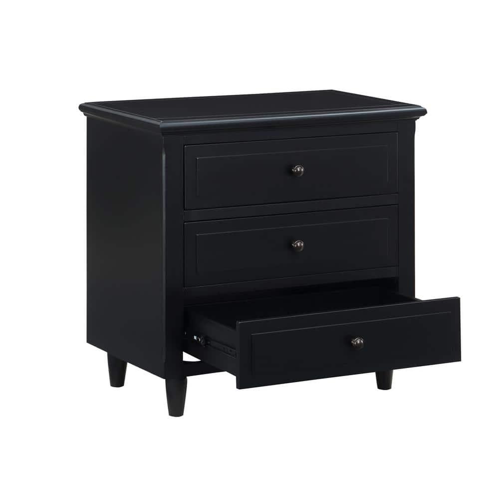 Glavbiku Modern 3 Drawer Nightstand,Wood Bedside Table for Bedroom,Black,28.1" H x 27.9" L,Adult