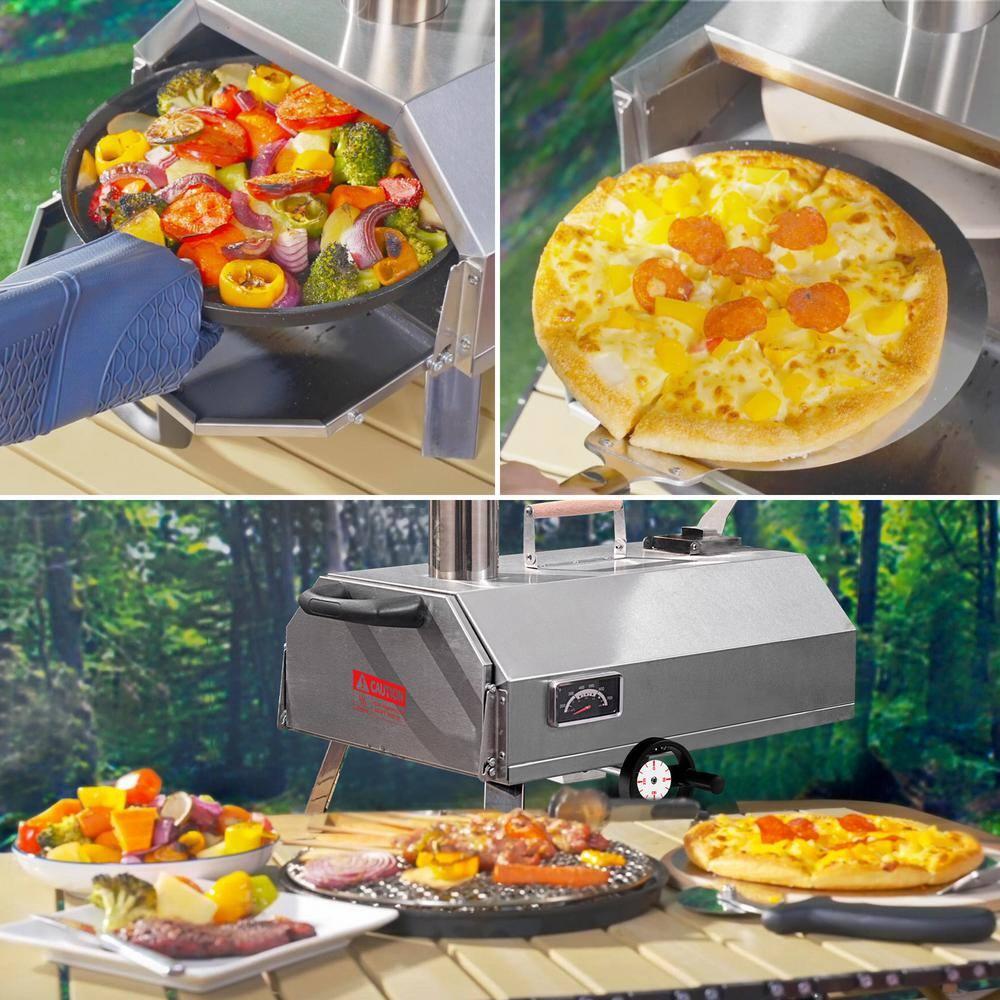 Enyopro 12" Semi-Automatic Outdoor Pizza Oven, Portable Wood-Fired Pizza Maker with Manual Rotating Turntable, Temperature Gauge for Stone-Baked Pizzas, Steak, Bread, Garden & Outdoor Use