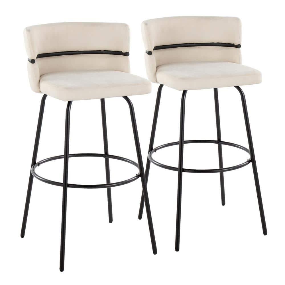 LumiSource Black Metal, Cream Fabric Cinch Claire 30" Fixed-Height Barstool - Set of 2