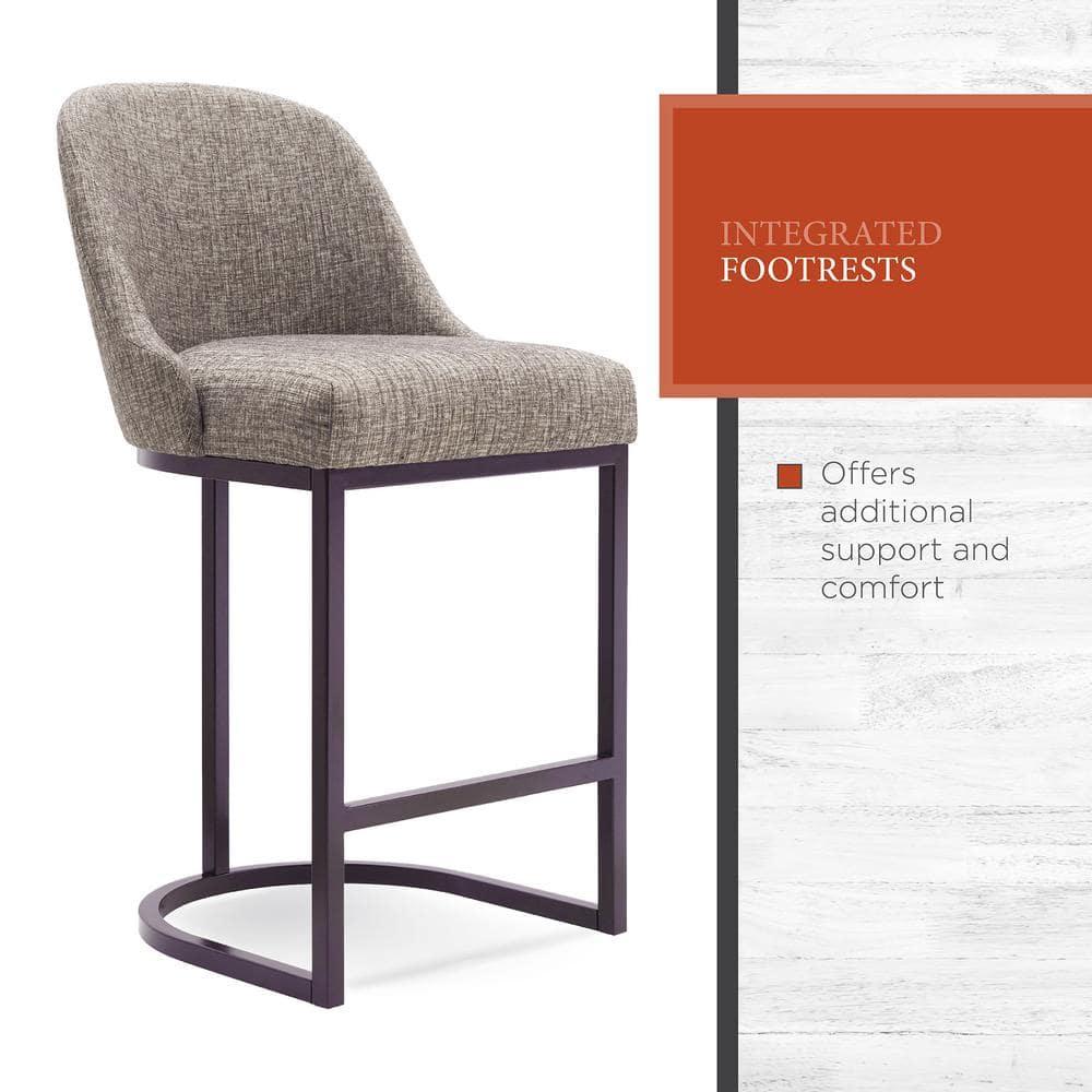 Leick Home Set of 2 Barrelback Counter Height Barstool with Metal Base Espresso/Gray Linen: Upholstered, Steel Legs, Modern Style