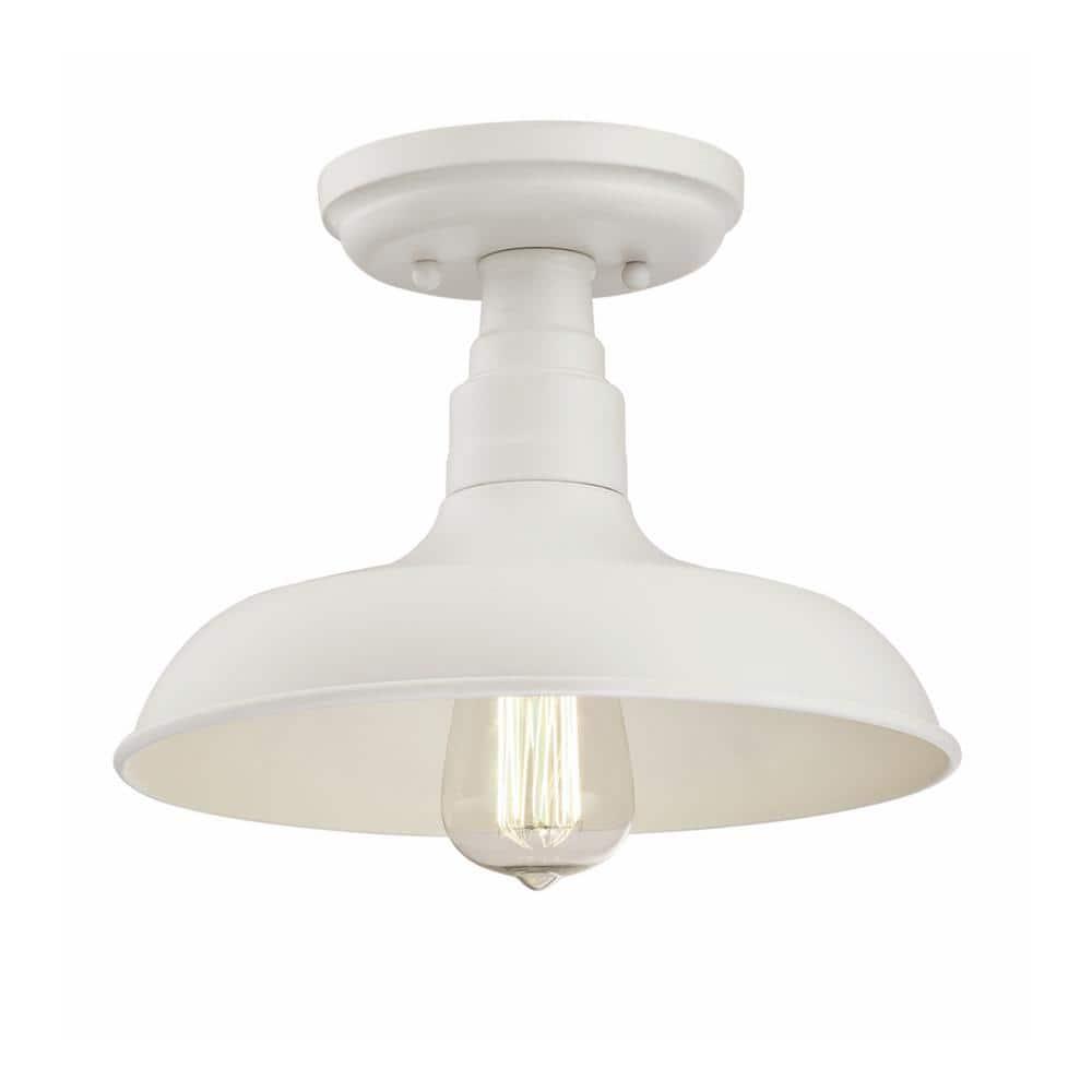 Design House Kimball 1-Light Indoor Semi-Flush Mount Ceiling Light w/ Metal Shade in Antique White