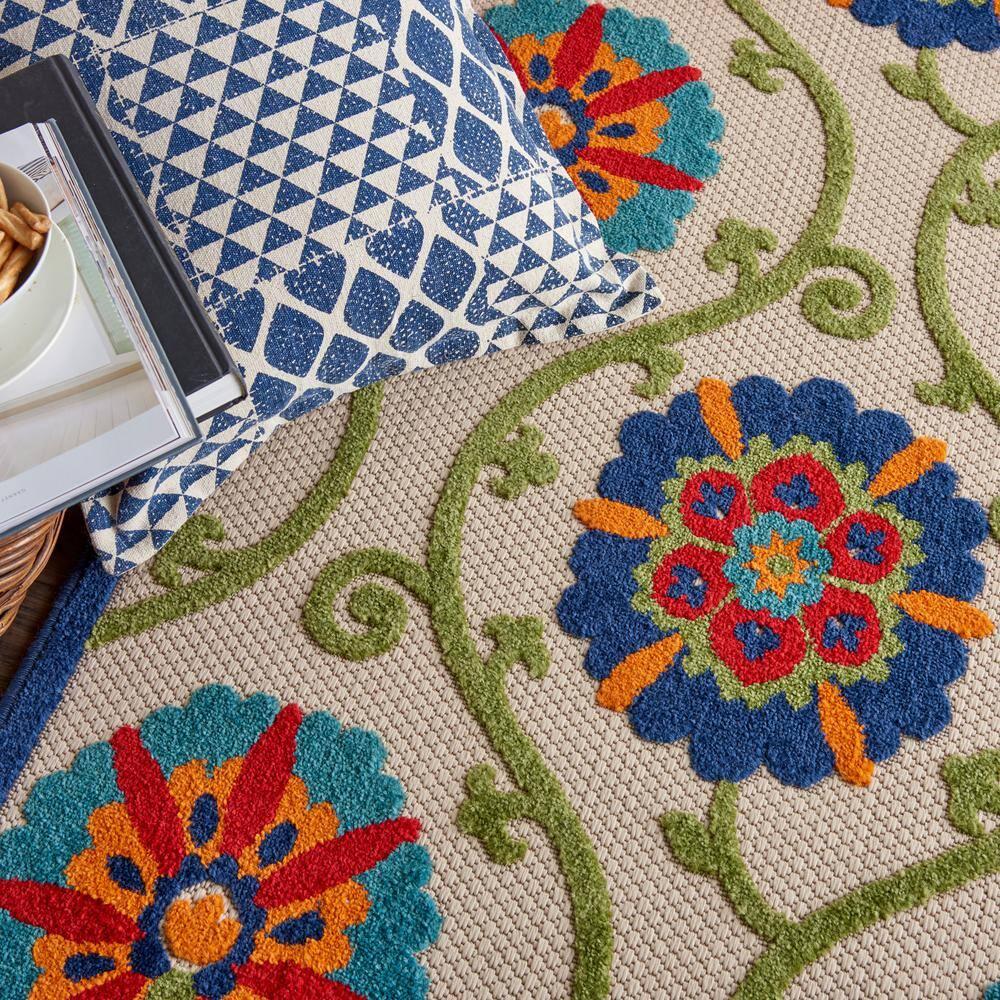 Nourison Aloha Contemporary Floral Flatweave High-Low Indoor Outdoor Area Rug Blue/Multicolor 2'8" x 4'