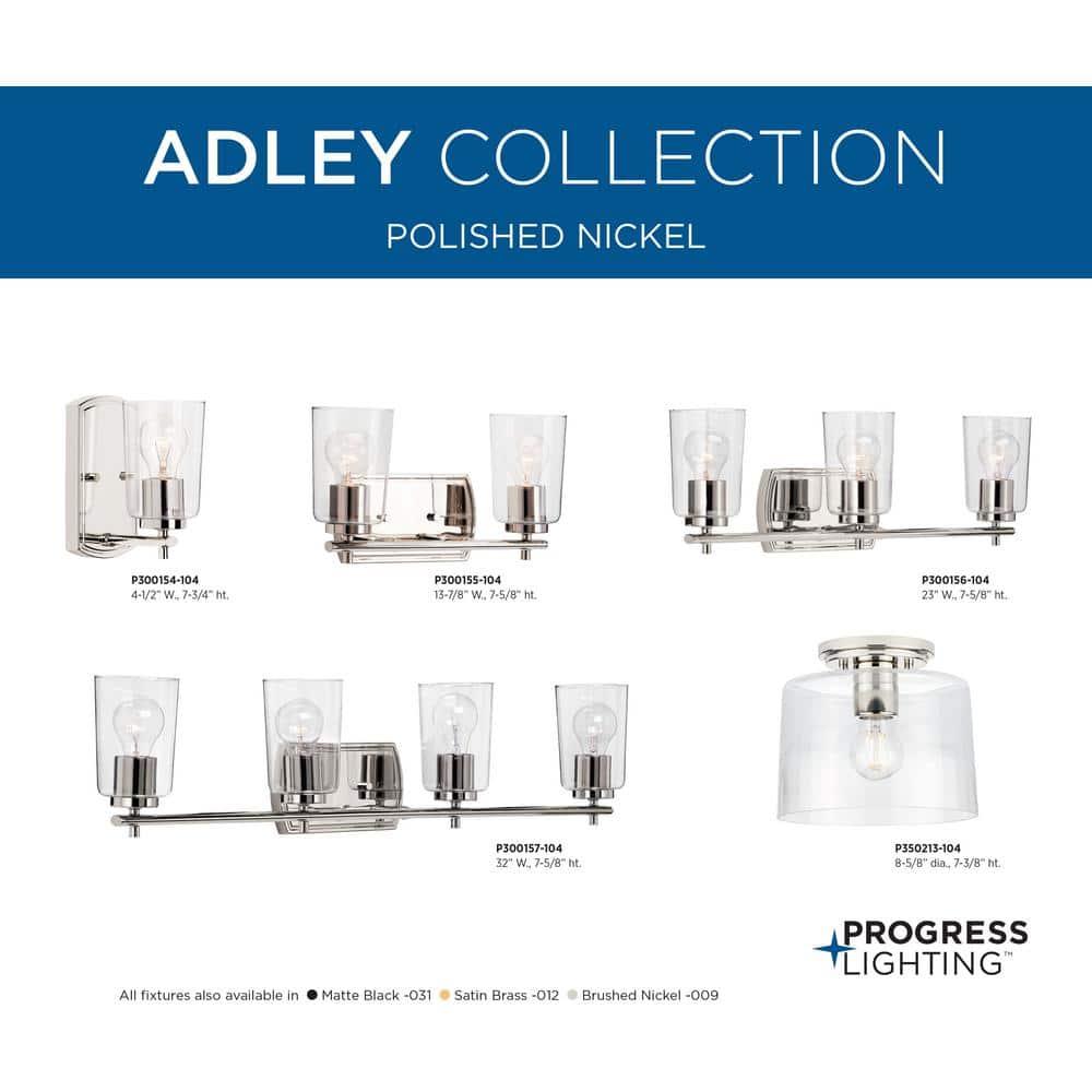 Progress Lighting Adley 4-Light Bath Vanity in Polished Nickel with Clear Glass Shades