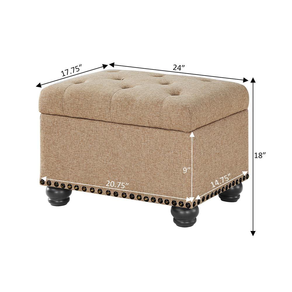 Designs4Comfort 5th Avenue Storage Ottoman in Beige Tan Fabric & Nail Head Trim