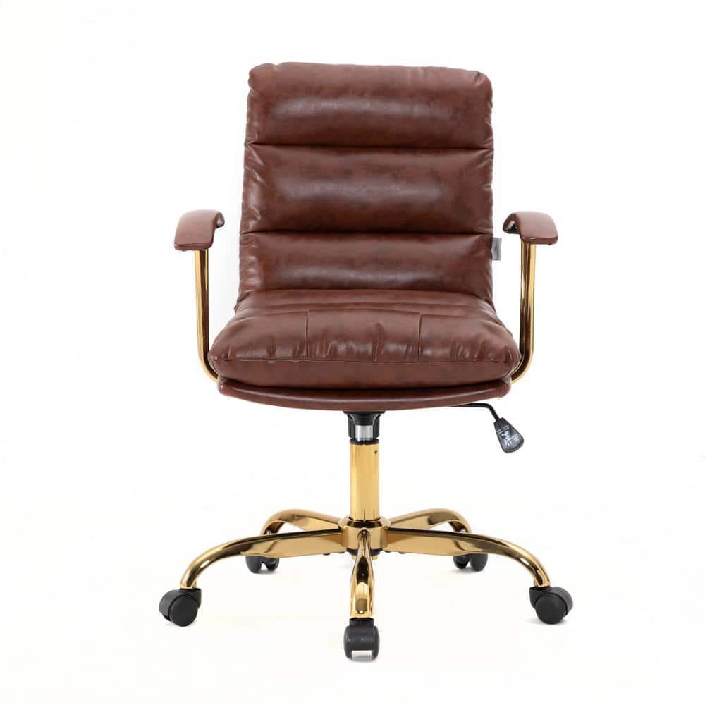 LeisureMod Regina Single Ergonomic Padded Leather Lumbar Support Adjustable Height Swivel Executive Office Chair with Gold Steel Frame