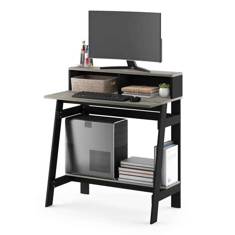 Furinno 31.6" Small Industrial Computer Desk Home Office Study Writing Desk with Open Shelf,Black/French Oak