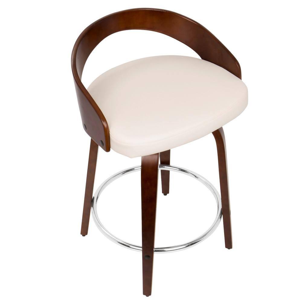 Set of 2 Grotto Upholstered Counter Height Barstools White/Cherry - Lumisource: Swivel, Chrome Footrest, Wood Legs