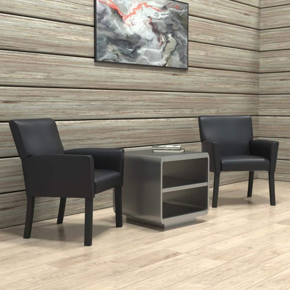 Executive Box Armchair Black - Boss Office Products: Ergonomic, Vinyl Upholstery, Wood Legs, Fixed Height