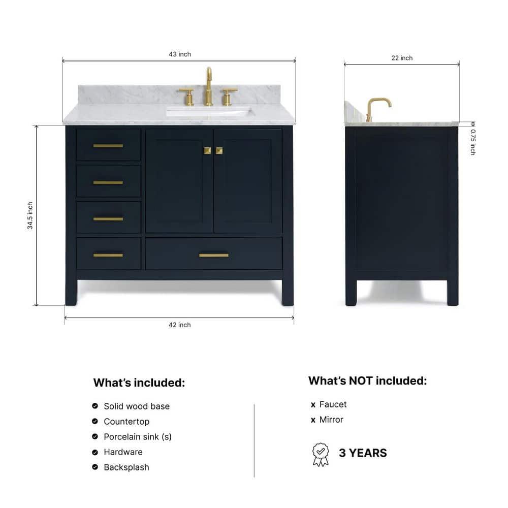 Midnight Blue Freestanding Vanity with Carrara Marble Top