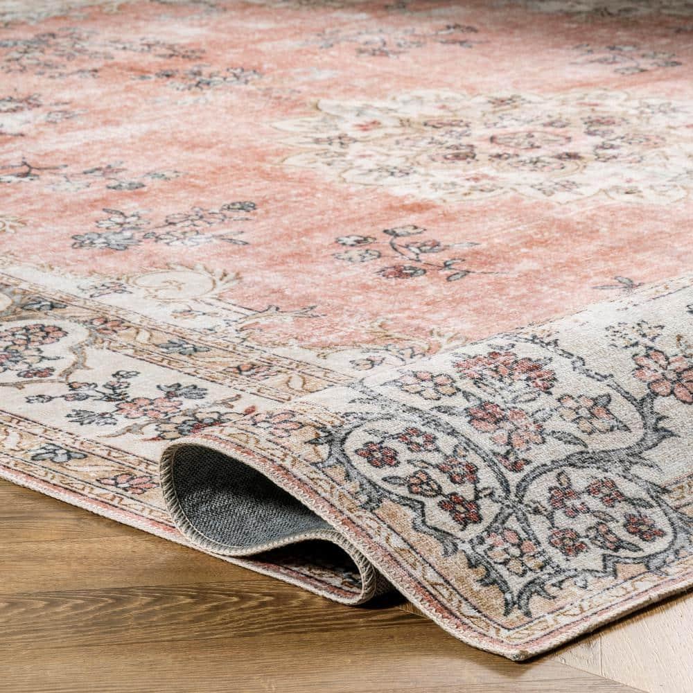 Nuloom Ren Vintage Floral Pet Friendly Machine Washable Area Rug, 2' x 3', Peach