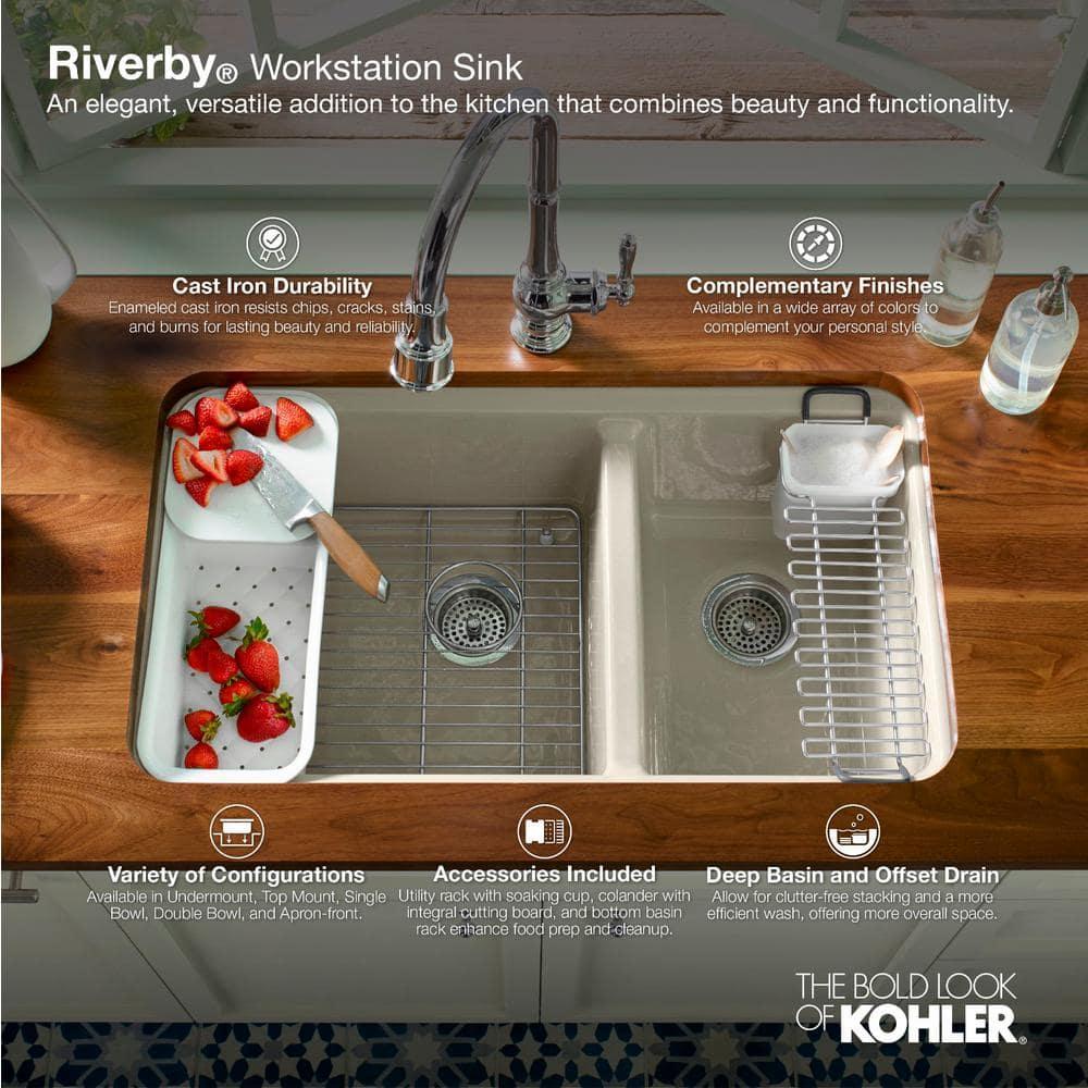 Kohler Riverby 25" L x 22" W x 9-5/8" Bar Kitchen Sink with Basin Rack K-5872-4A1-0