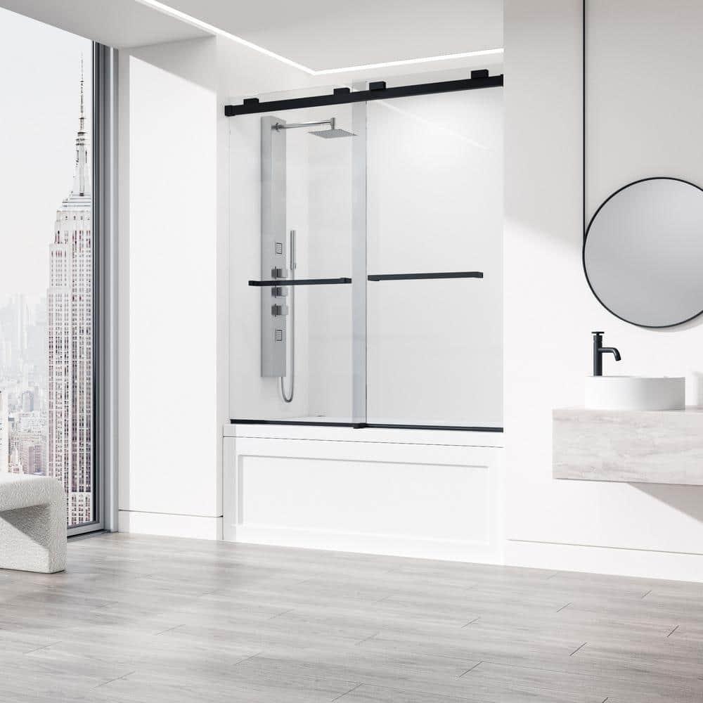 Houston 56-60" W x 66" H Double Sliding Frameless Tub Door with 3/8" Clear Glass