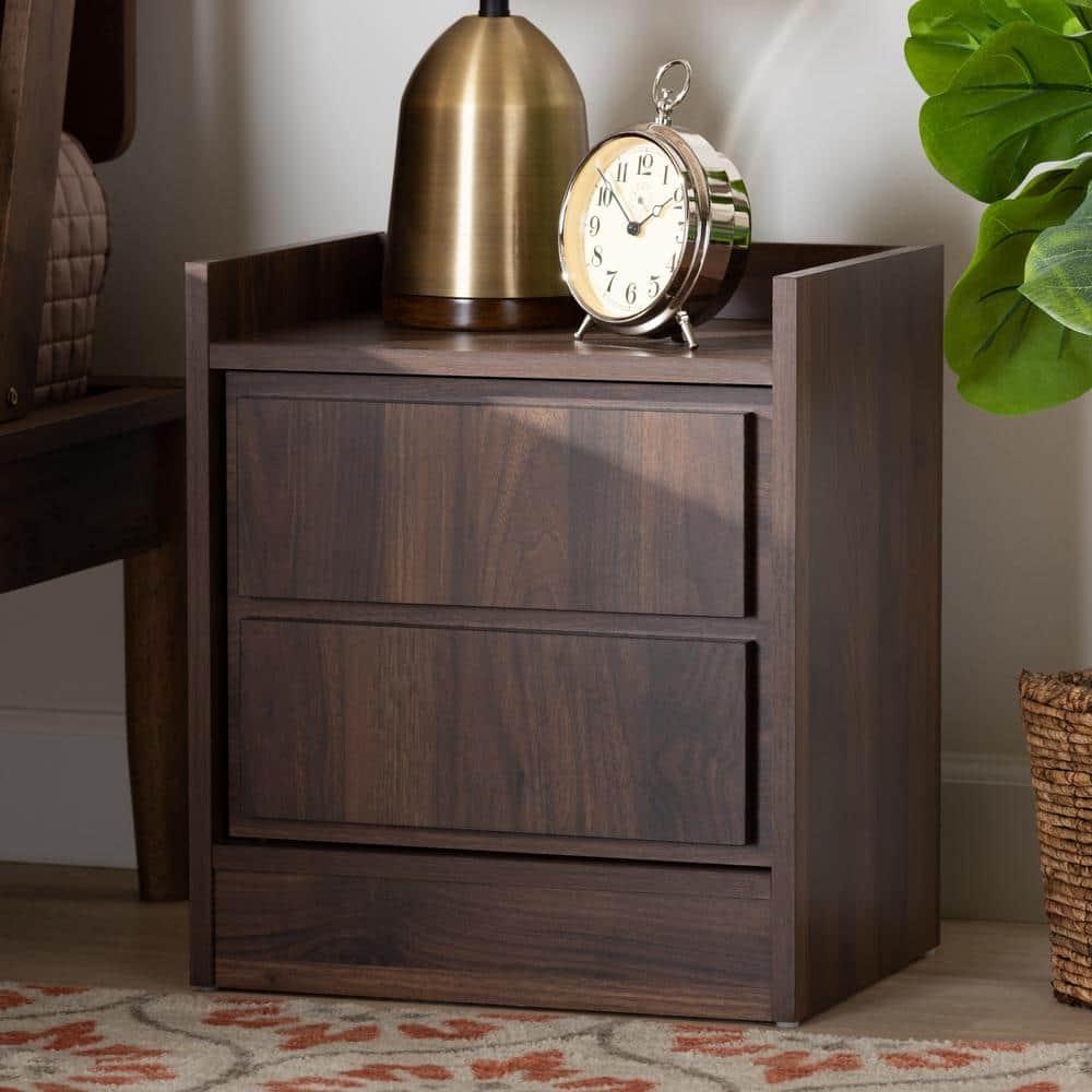 2 Drawers Hale Wood Nightstand Walnut/Brown - Baxton Studio: Modern Bedside Table, Enclosed Top, MDF