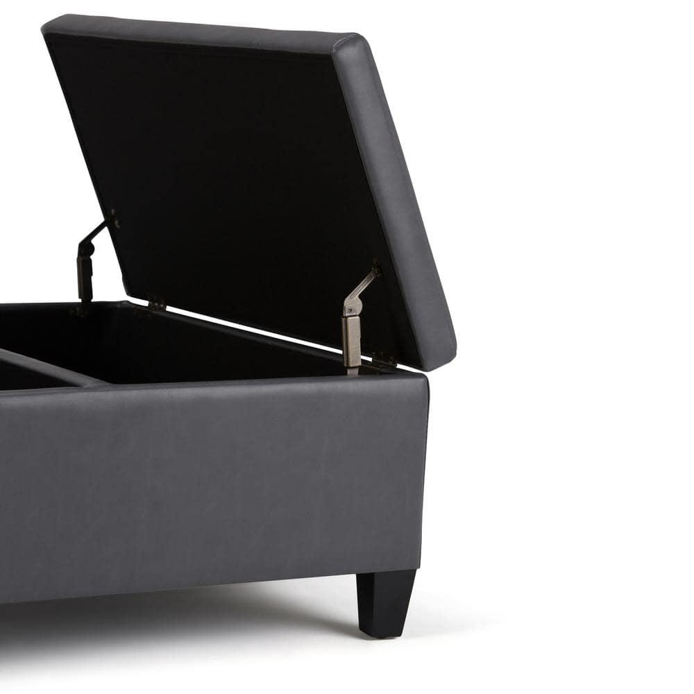 Simpli Home Ellis 36"W Upholstered Square Coffee Table Storage Ottoman with Split Lift Top