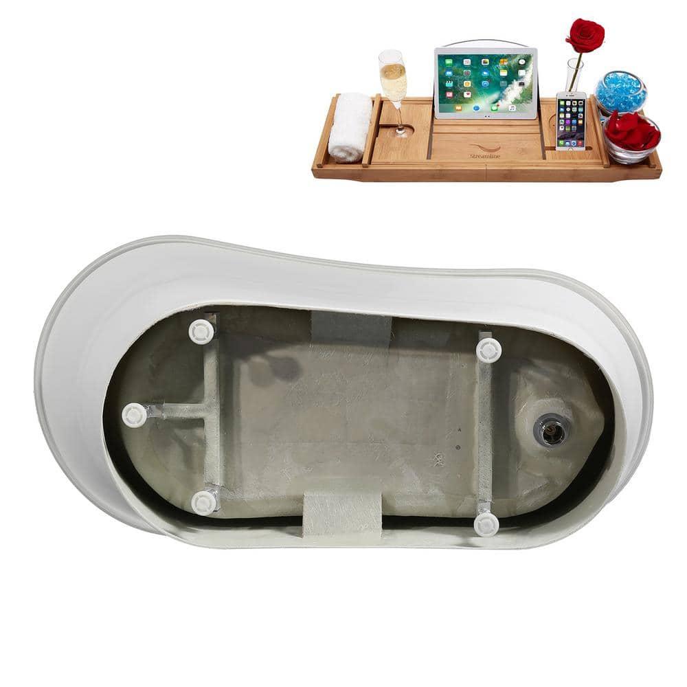 60" Streamline Soaking Freestanding Tub and Tray With Internal Drain