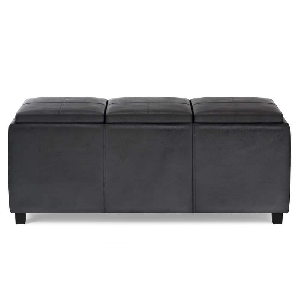 Simpli Home Avalon 42"W Upholstered Storage Ottoman with 3 Flip-Over Serving Trays