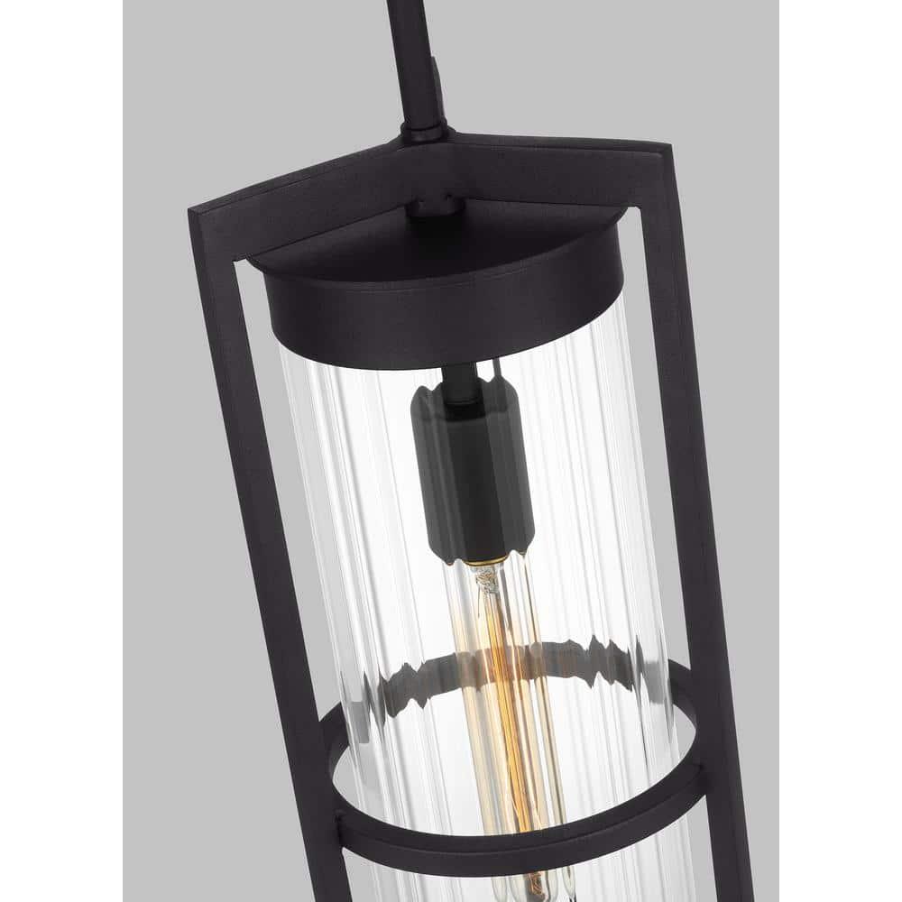 Black Clear Glass 1-Light Outdoor Pendant Lantern