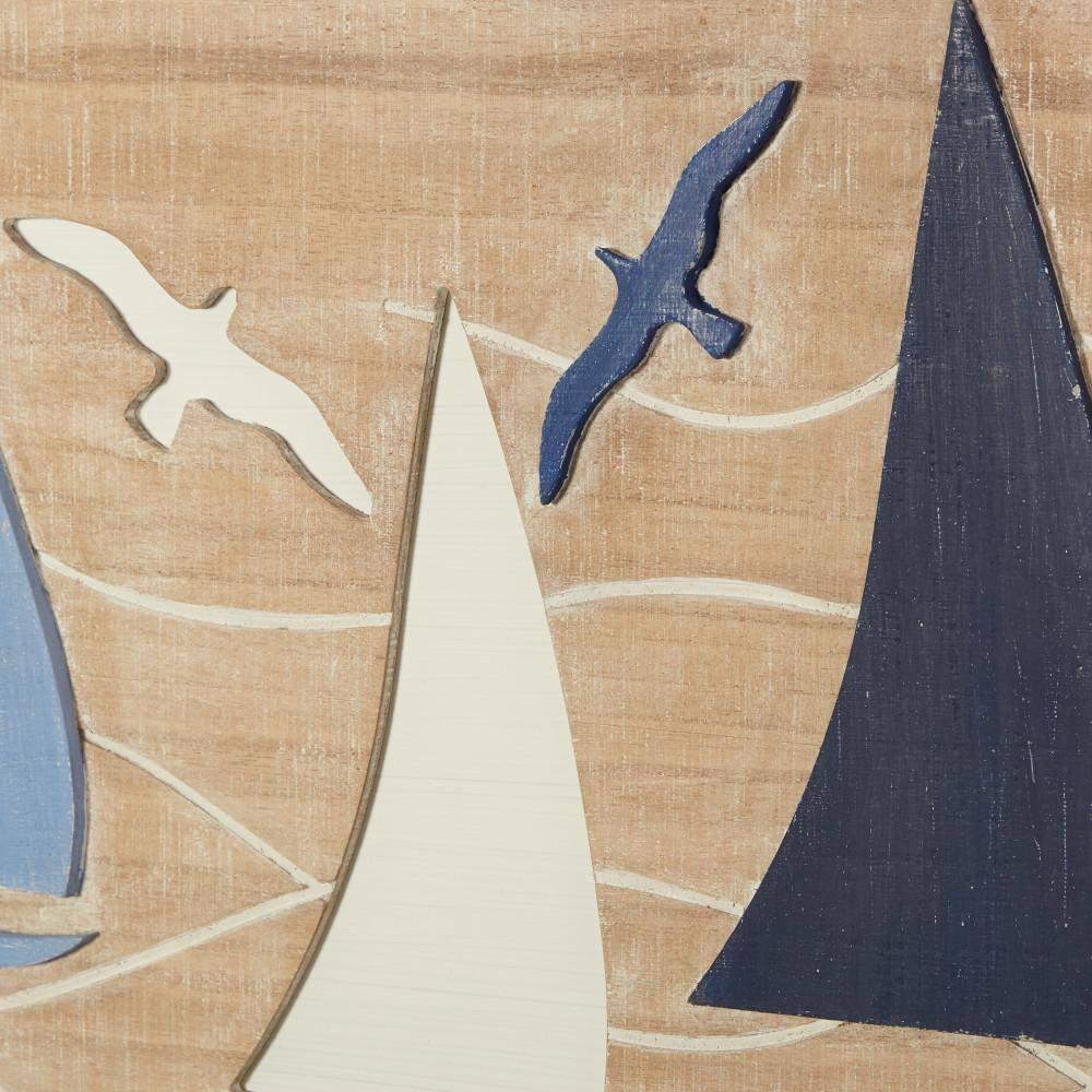 DecMode Brown Wood Sail Boat Wall Decor