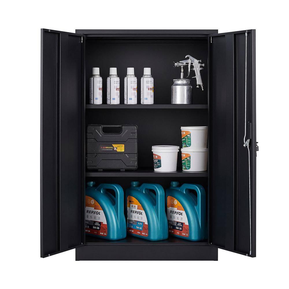 Metal Storage Cabinet,Black Metal Cabinet with Doors and Shelves,Garage Storage Cabinet with Lock,Short Steel Cabinet,Lockable Storage Cabinet for Home,Office,Shop,Garage Cabinets