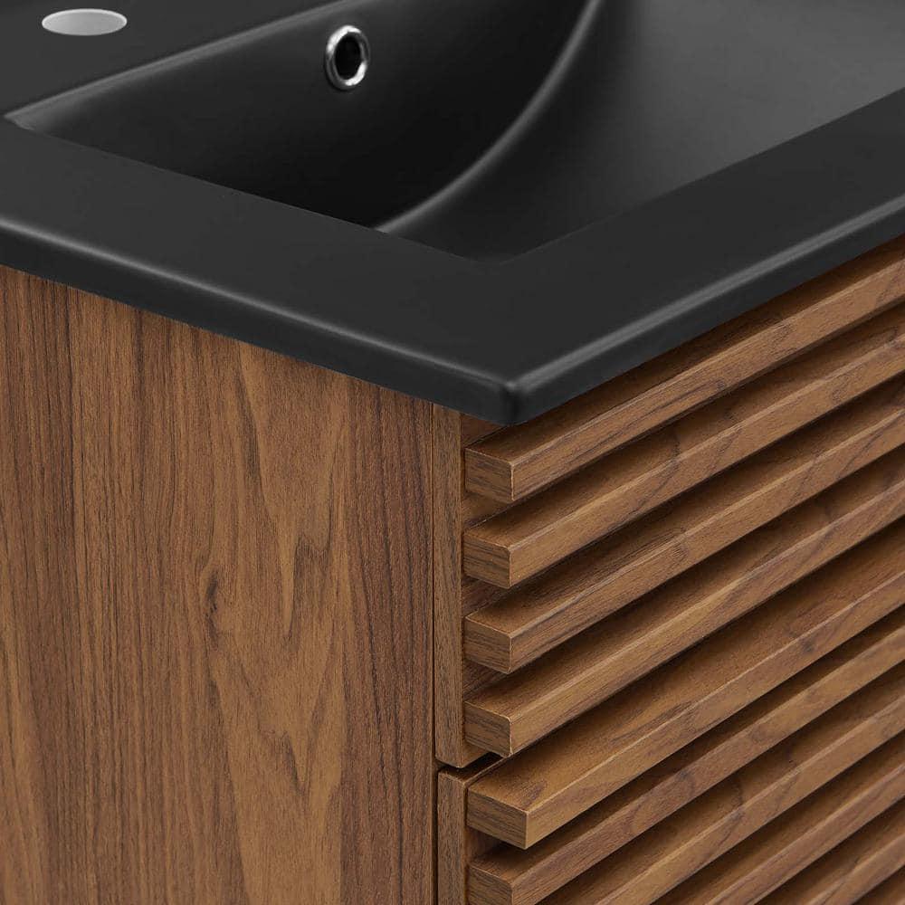 Modway Render 24" Modern Wood Bathroom Vanity in Walnut/Black
