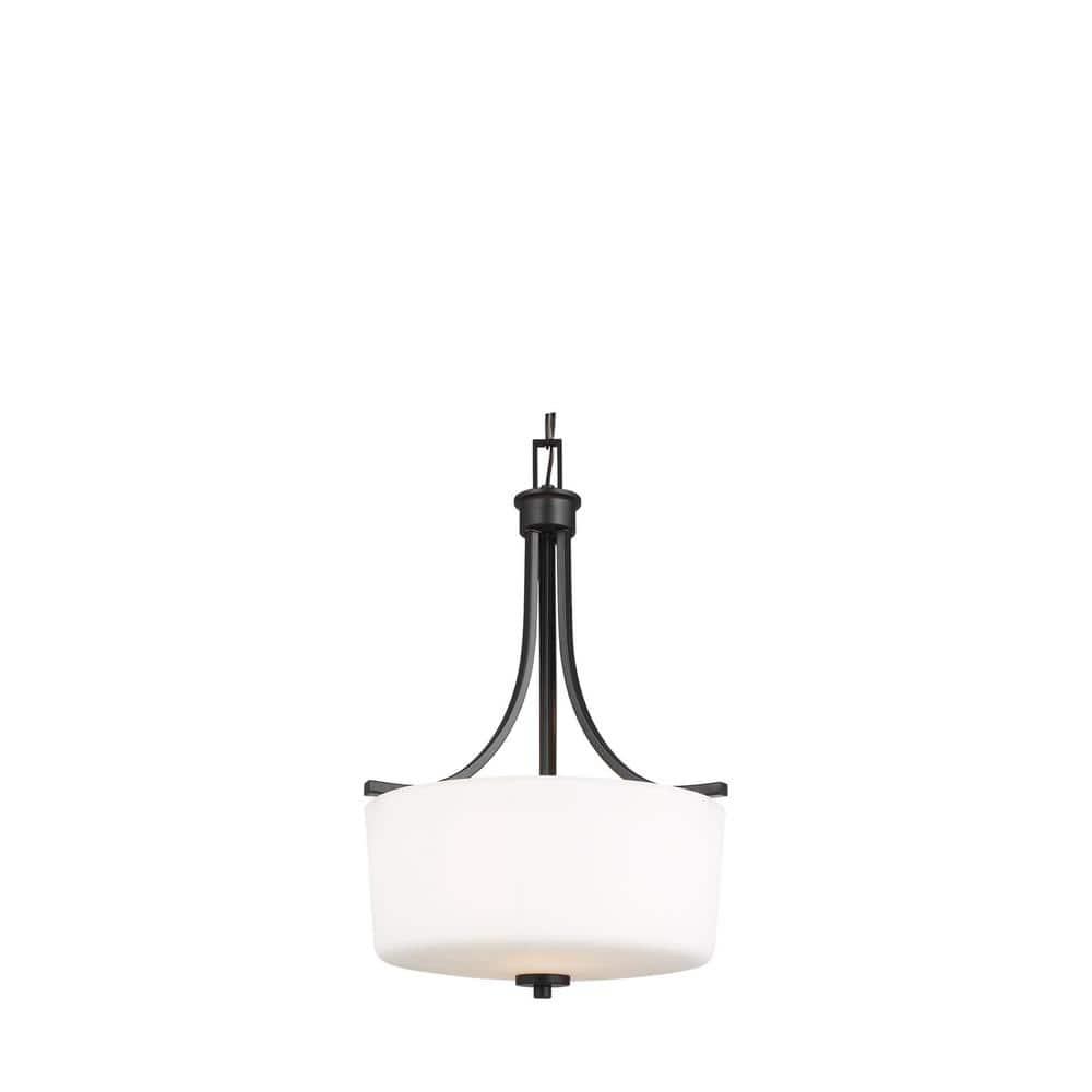 Midnight Black Steel Pendant Light with White Glass Shade