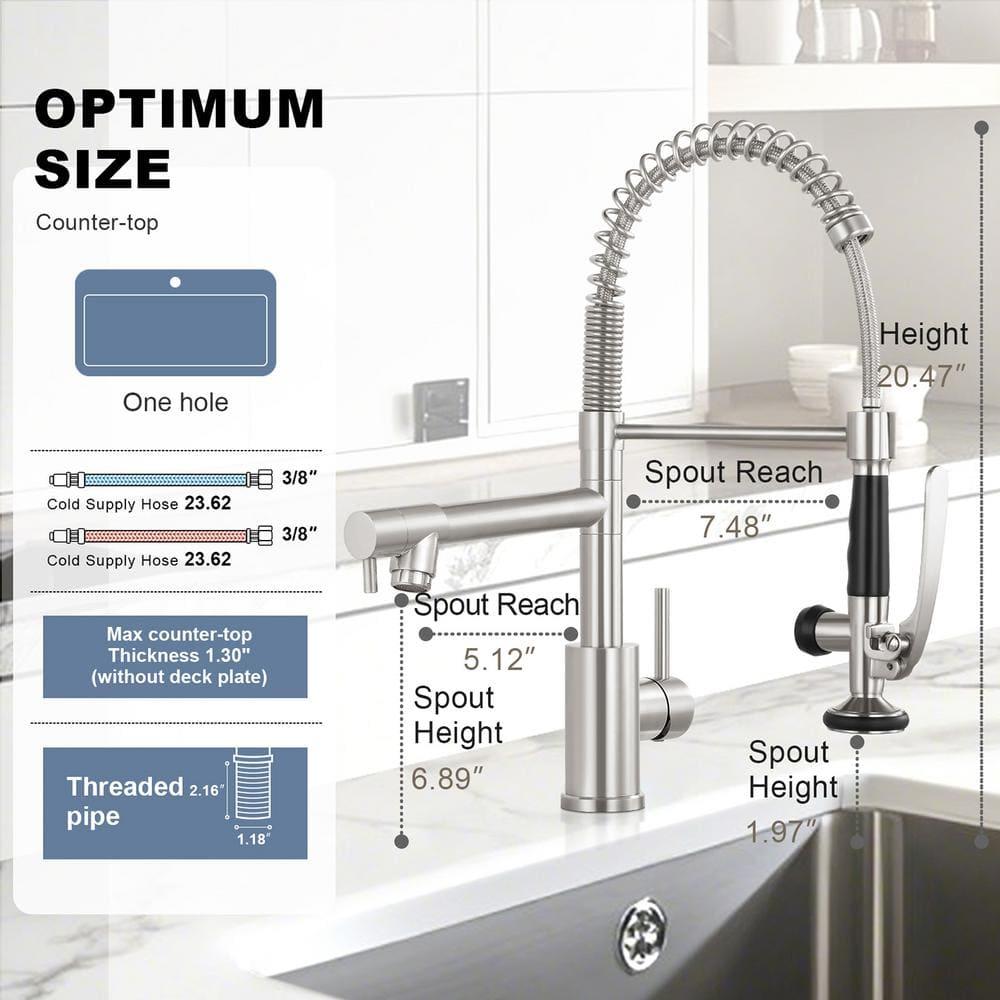 Commercial Kitchen Faucet with Pull Down Sprayer, Stainless Steel Kitchen Sink Faucet, Single Handle Spring Kitchen Faucets (Brush Nickle)