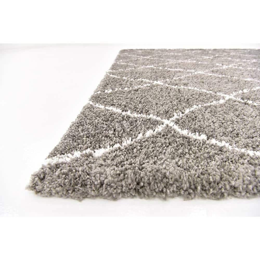 Gray Square Trellis Shag Synthetic Indoor Rug
