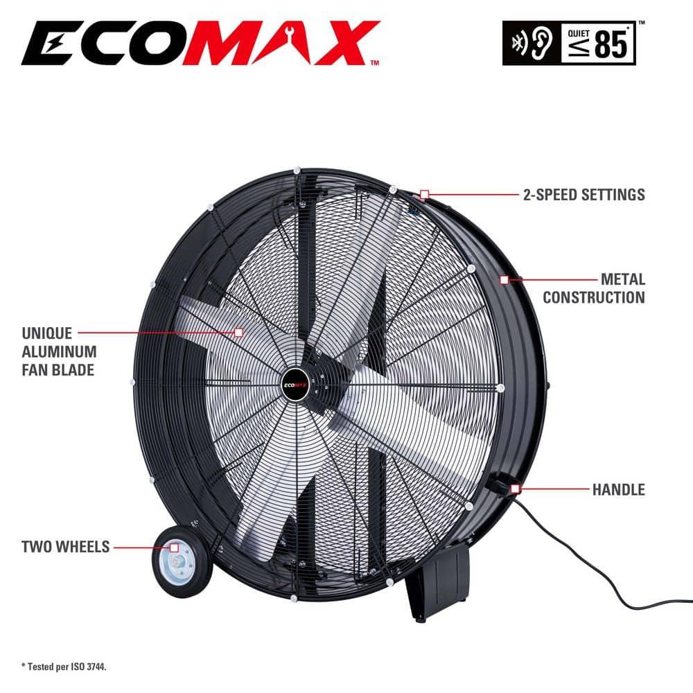 42-inch Black Aluminum Industrial Drum Fan with Wheels