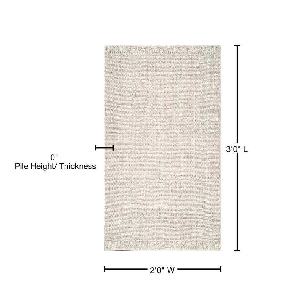 Nuloom 2x3 Daniela Jute Tassel Hand Woven Indoor Area Rug, Off White, Solid Chunky Farmhouse Design, Natural Fiber BedroomLiving Room
