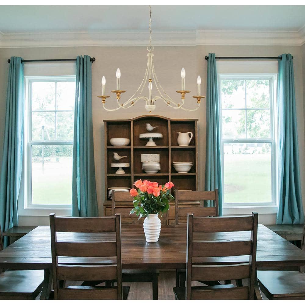 Minka Lavery White Gold Pendant Chandelier 28" Wide Farmhouse French 5-Light Fixture for Dining Room House Foyer Kitchen Entryway