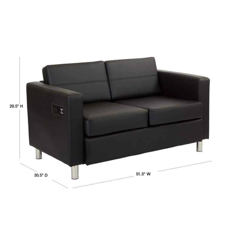 Office Star Products Atlantic Loveseat with Dual Charging Station in Dillon Black Fabric K/D