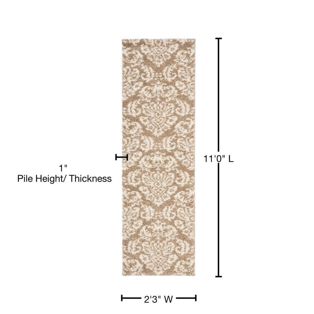 Florida Shag SG460 Power Loomed Indoor Runner Rug - Beige/Cream - 2'3"x11' - Safavieh