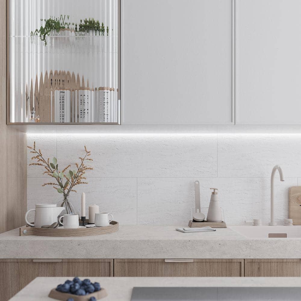 Apollo Tile Imprint 12" x 35" Ceramic Marble Look Wall & Floor Tile (Set of 4)