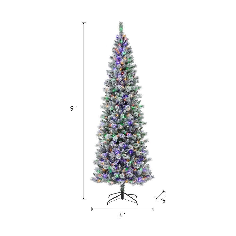 Slender Flocked Pine Christmas Tree with LED Lights