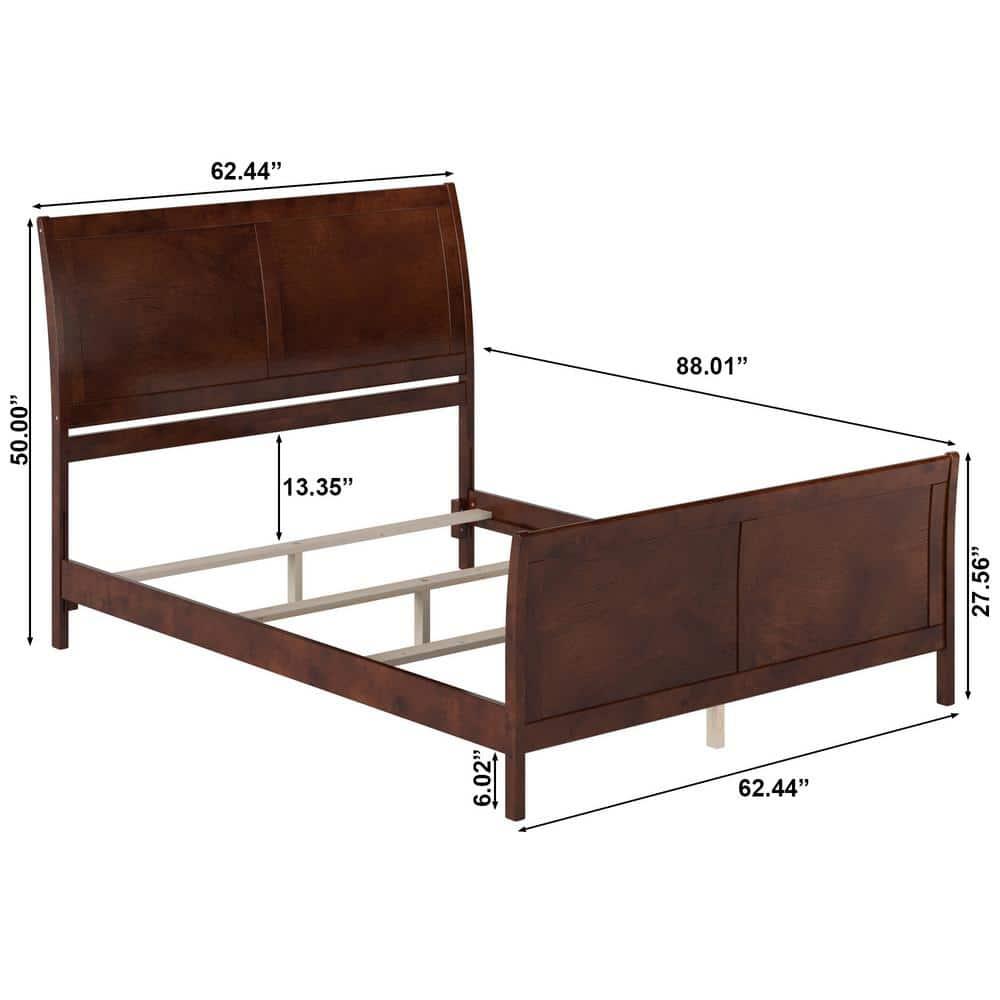Portland Queen Wood Foundation Bed with Matching Footboard in Walnut