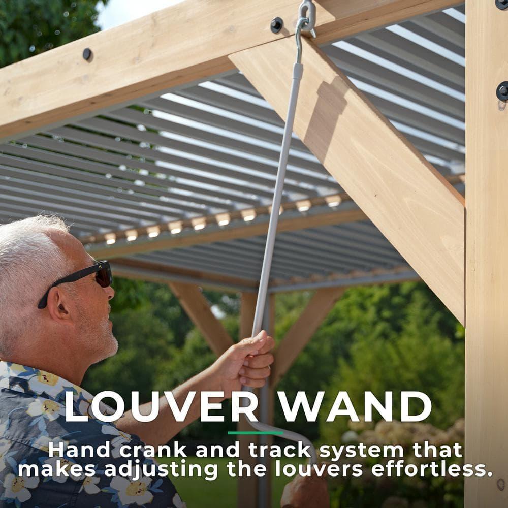 Yardistry 10' x 12' Meridian Louvered Pergola  Premium Cedar Wood Structure with Adjustable Aluminum Louvers and Built-In Gutter System for Outdoor Shade and Rain Protection