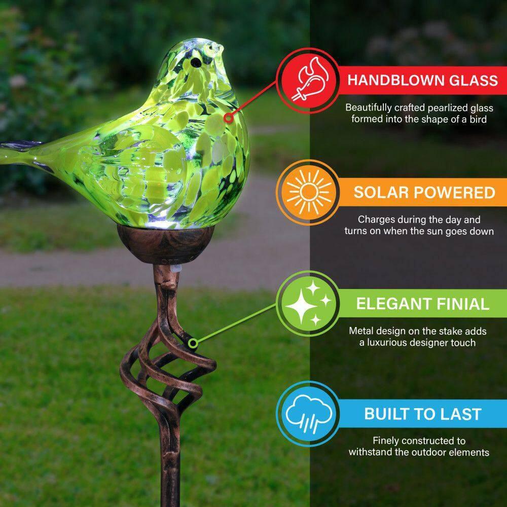 Exhart Exhart Solar Pearlized Hand Blown Glass Bird Garden Stake, 6 by 31 Inches