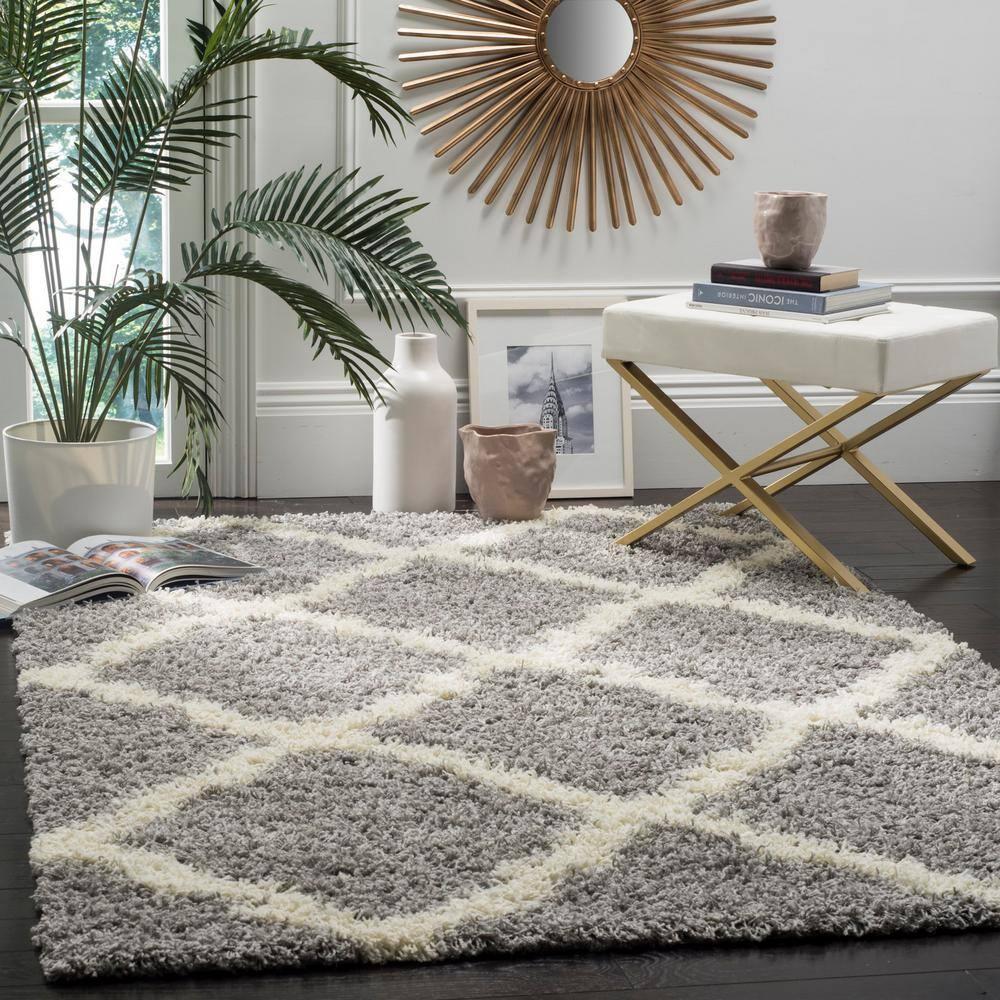 Dallas Shag SGD257 Power Loomed Area Rug - Grey/Ivory - 6'x6' - Safavieh.