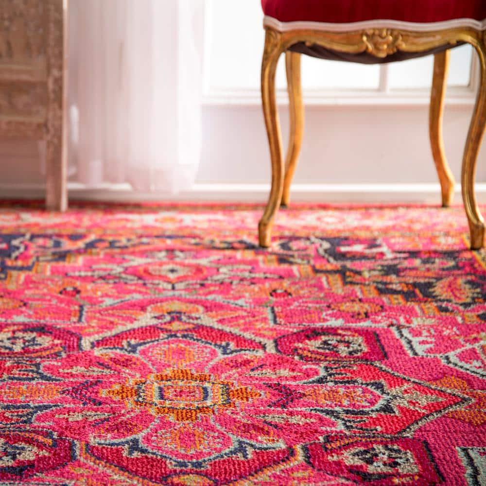 4'x6' Vintage Mackenzie Area Rug Pink - nuLOOM: Medallion Pattern, Low Pile, Indoor, Machine Made, Jute Backing