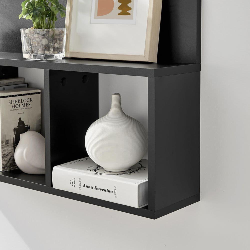 Danya B. 31.5" x 15.7" Modern 3 Cube Floating Wall Shelf with Display Ledge Black: Mid-Century Style, MDF & Iron