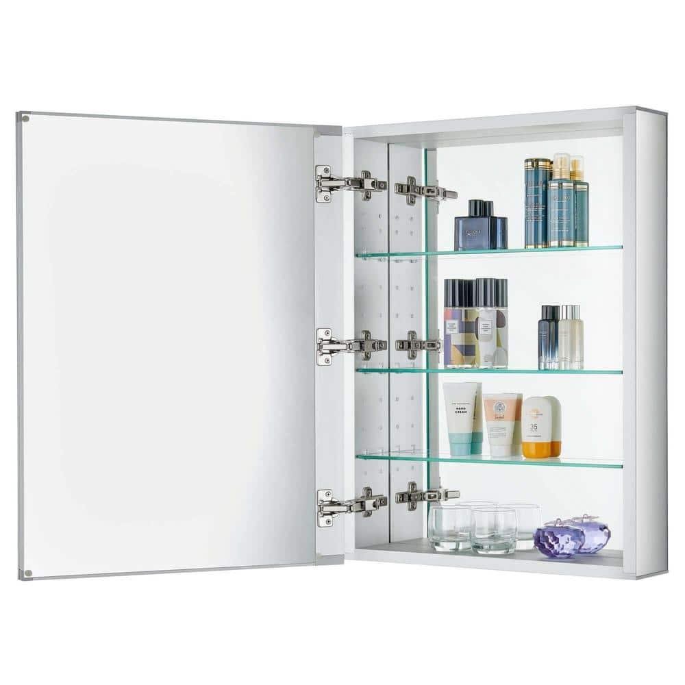 Bathroom Medicine Cabinet, Aluminum, Recessed/Surface Mount, Right/Left Hinged, Mirrored Interior - 24" x 30"