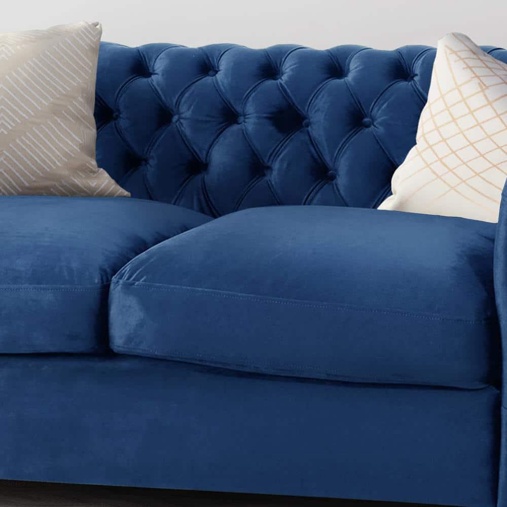 Ember Interiors Aaniya Velvet Chesterfield Loveseat Sofa, Navy Blue