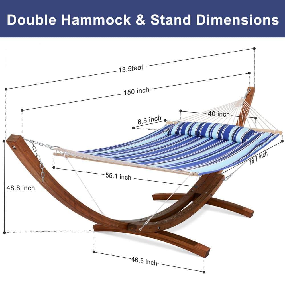 Sunnydaze Quilted Double Fabric 2-Person Hammock with Curved Arc Wood Stand - 400 lb Weight Capacity/13' Stand - Catalina Beach