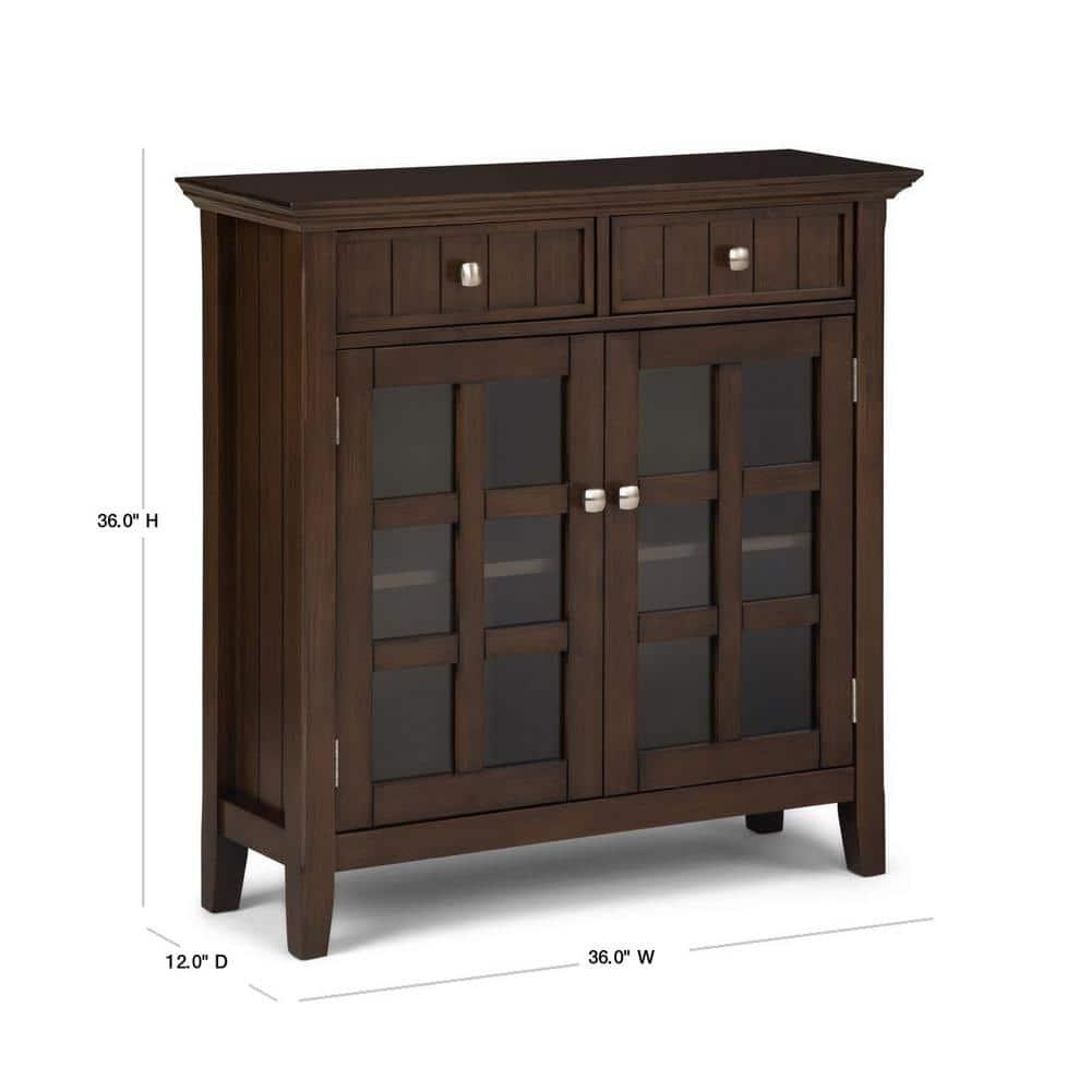 Simpli Home Acadian 36"W Solid Wood 2-Shelf Entryway Storage Cabinet with Glass Doors and 2 Drawers