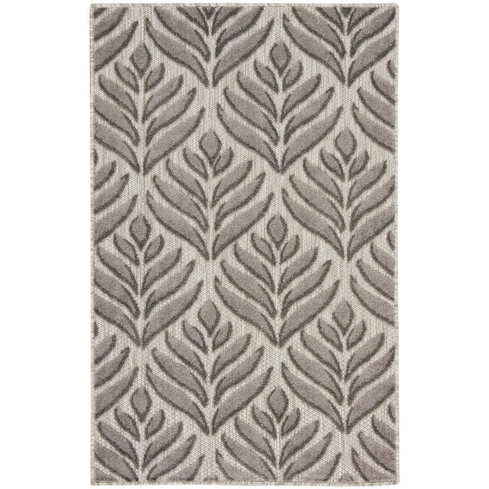 Nourison Aloha Tropical Palm Flatweave High-Low Indoor Outdoor Area Rug Charcoal 2'8" x 4'
