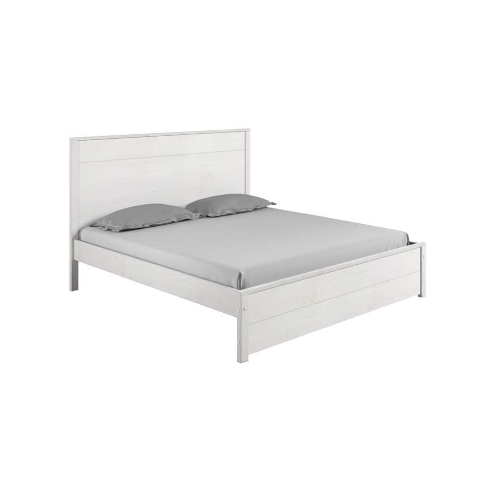 Camaflexi Hampton Solid Wood King Size Bed Frame with Headboard, King Bed with Wood Slat Supports, Coastal White Finish