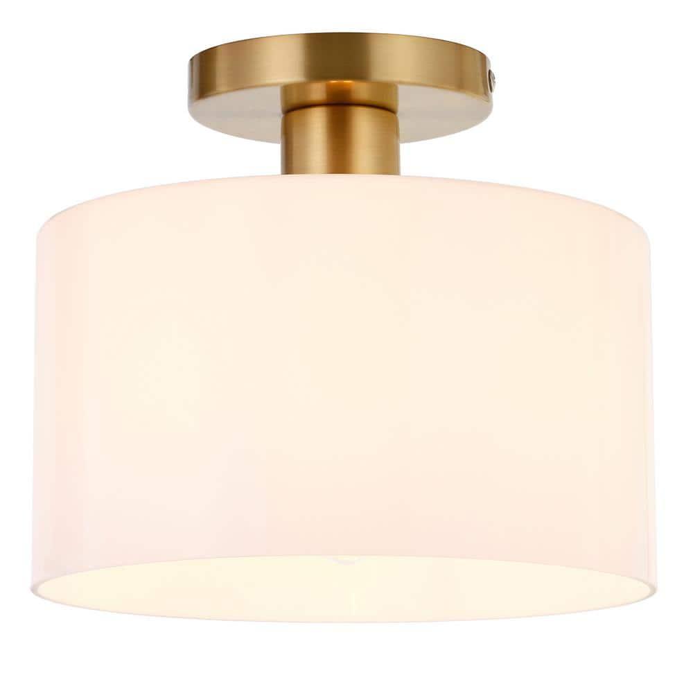 Henn&Hart 10" Brass Finish Metal/Glass Semi Flush Mount