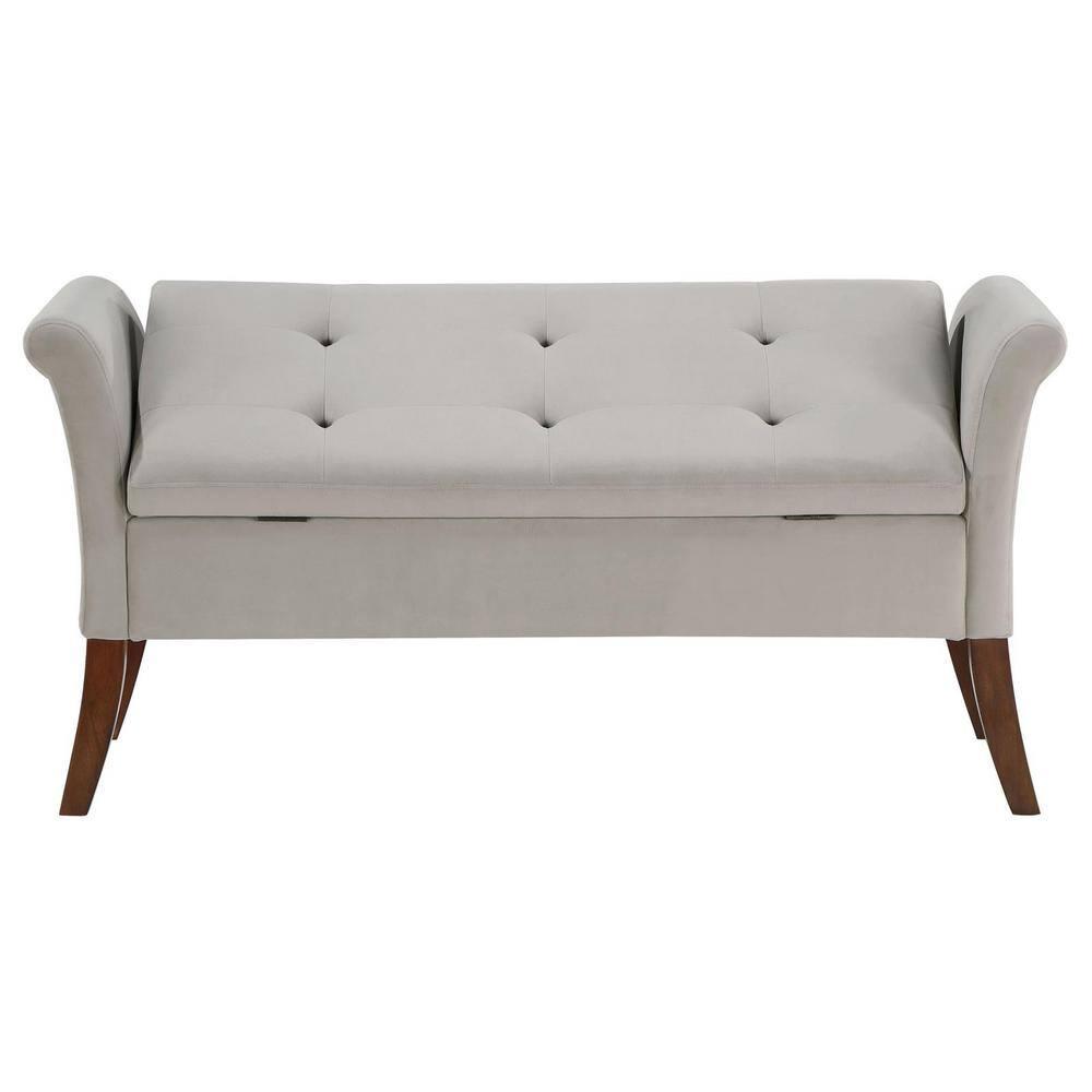 Coaster Farrah Velvet Upholstered Rolled Arms Storage Bench in Beige and Brown