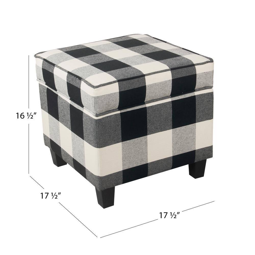 Cole Classics Square Storage Ottoman with Lift Off Top Black Plaid - HomePop: Cotton Upholstered, Hardwood Frame, Foam Fill
